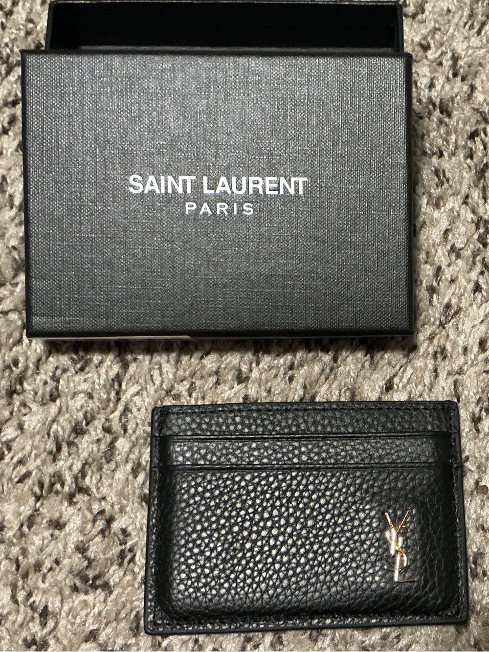 Saint Laurent Black Pebbled Leather Card Sleeve with Logo Box - Picture 3 of 3